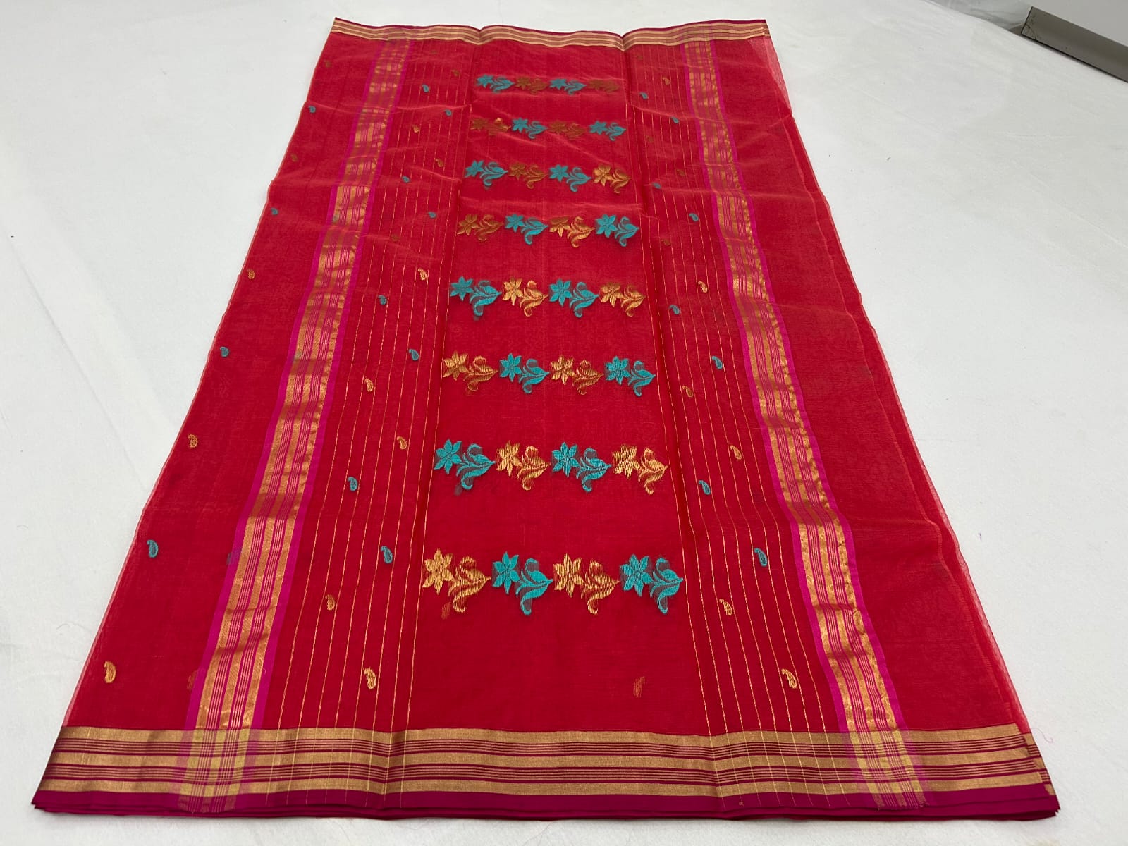 Chanderi Handloom Katan Silk All-Over Butti Patella Border & Meenakari Jhad Pallu Saree