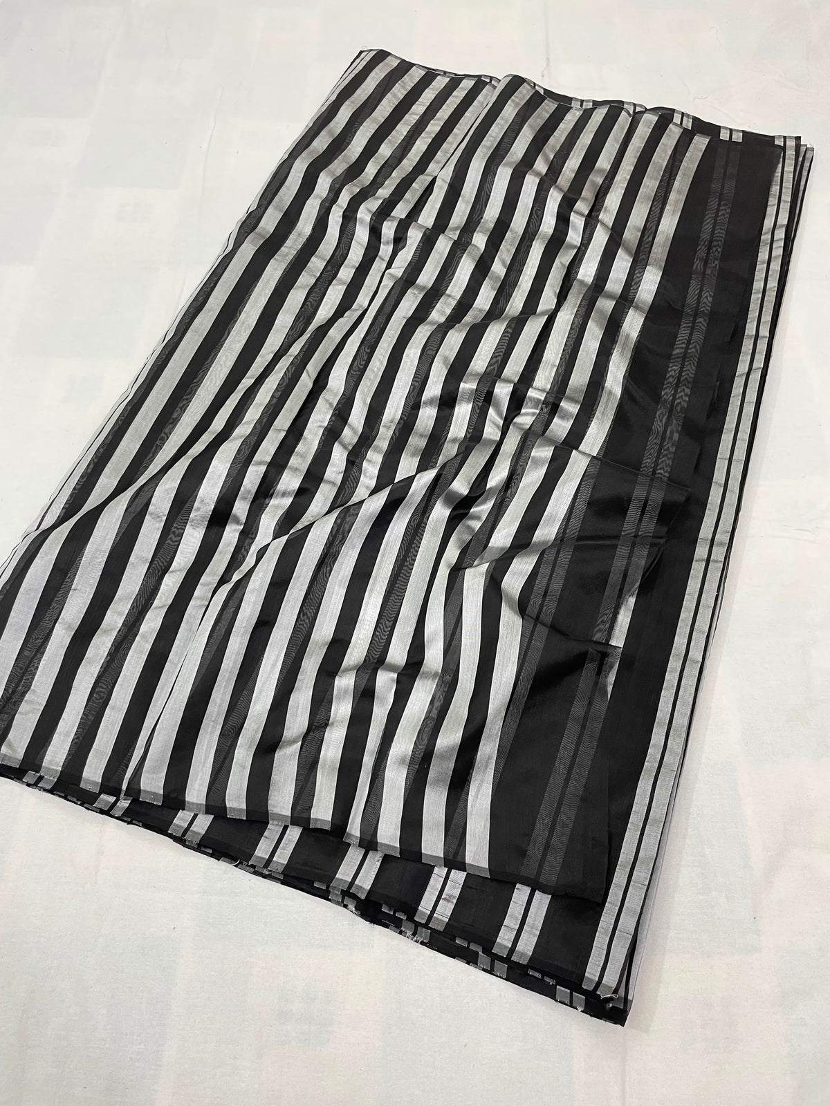 Chanderi Handloom Pattu Silk Saree With All-Over Stripes, Small Border & Striped Palla