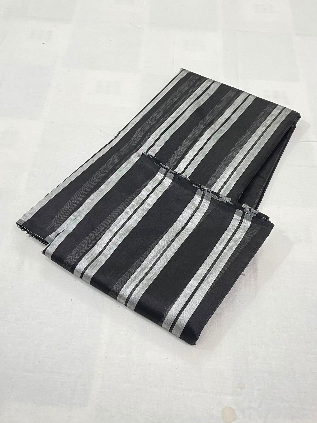 Chanderi Handloom Pattu Silk Saree With All-Over Stripes, Small Border & Striped Palla