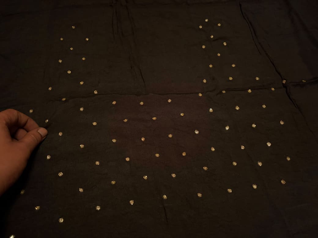 Gorgeous Black Premium Pure Chinnon Silk Saree With Intricate Zardozi Handwork