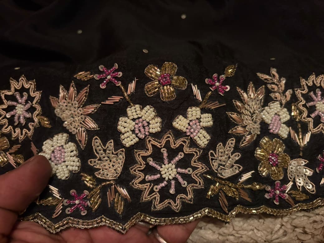 Gorgeous Black Premium Pure Chinnon Silk Saree With Intricate Zardozi Handwork