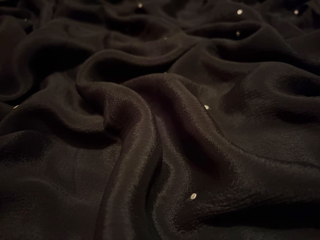 Gorgeous Black Premium Pure Chinnon Silk Saree With Intricate Zardozi Handwork