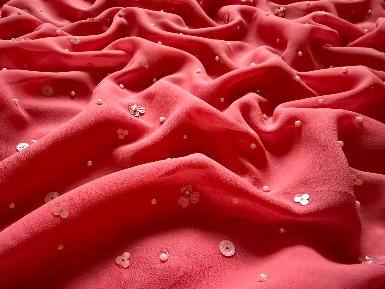 Premium Pure Georgette Saree With Pearl Sequins Handwork