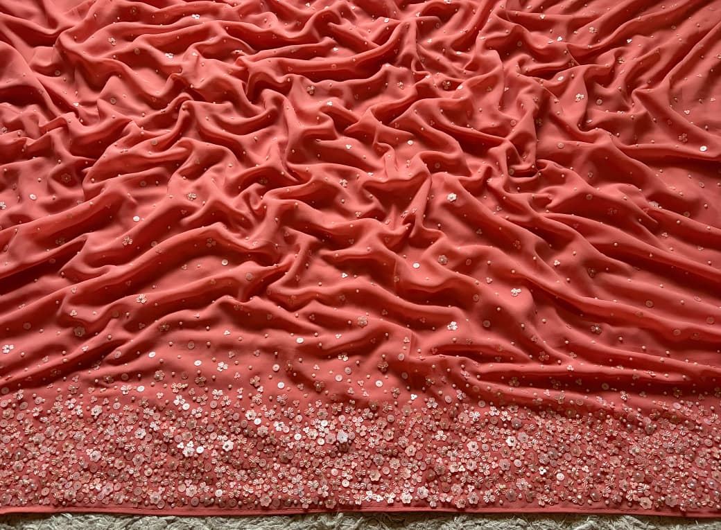Premium Pure Georgette Saree With Pearl Sequins Handwork