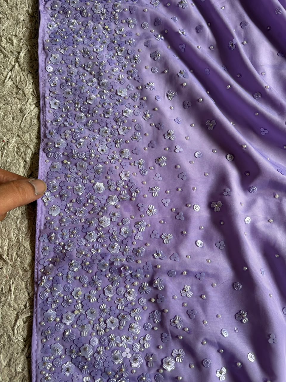 Premium Pure Georgette Saree With Pearl Sequins Handwork
