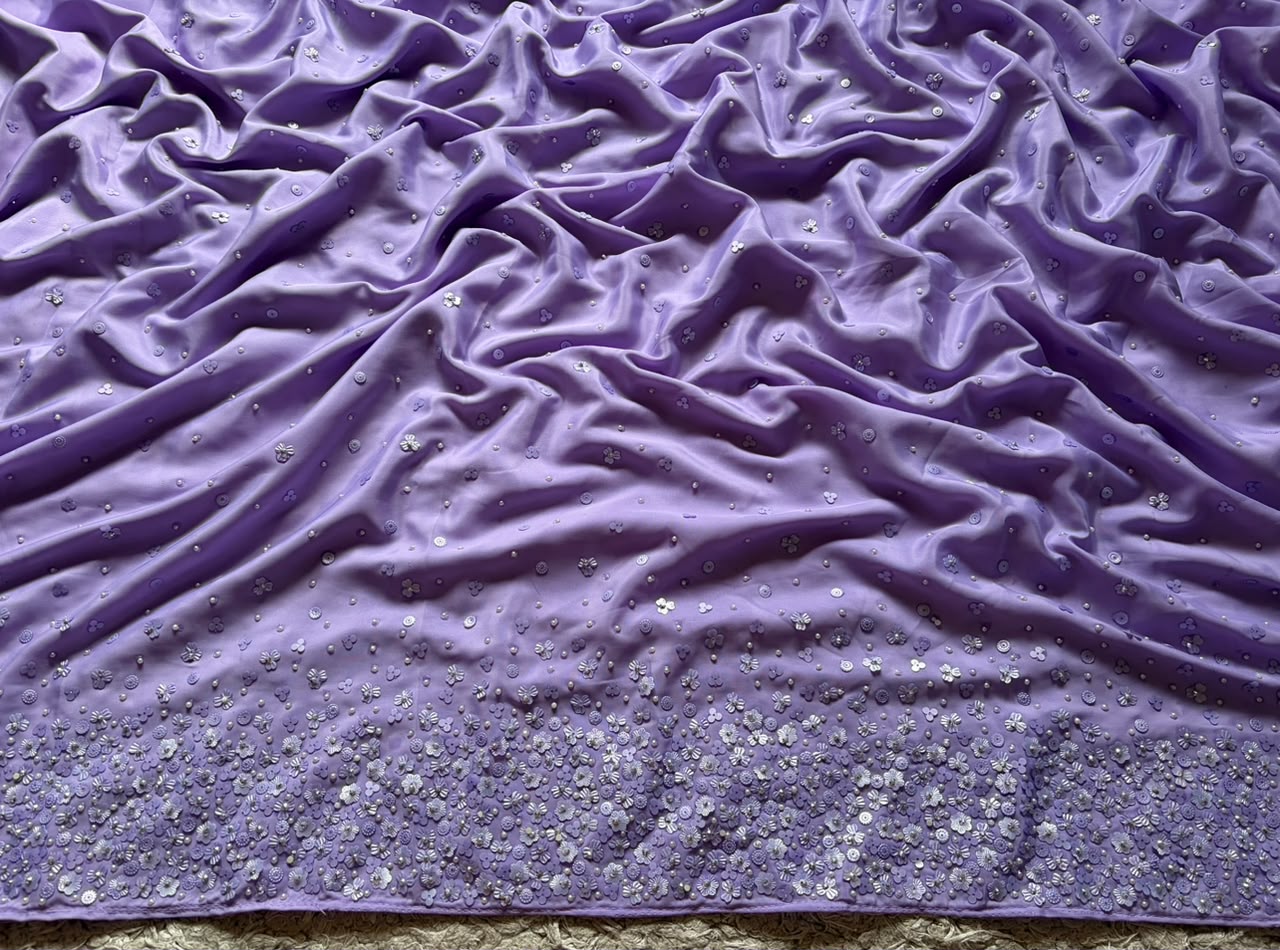 Premium Pure Georgette Saree With Pearl Sequins Handwork