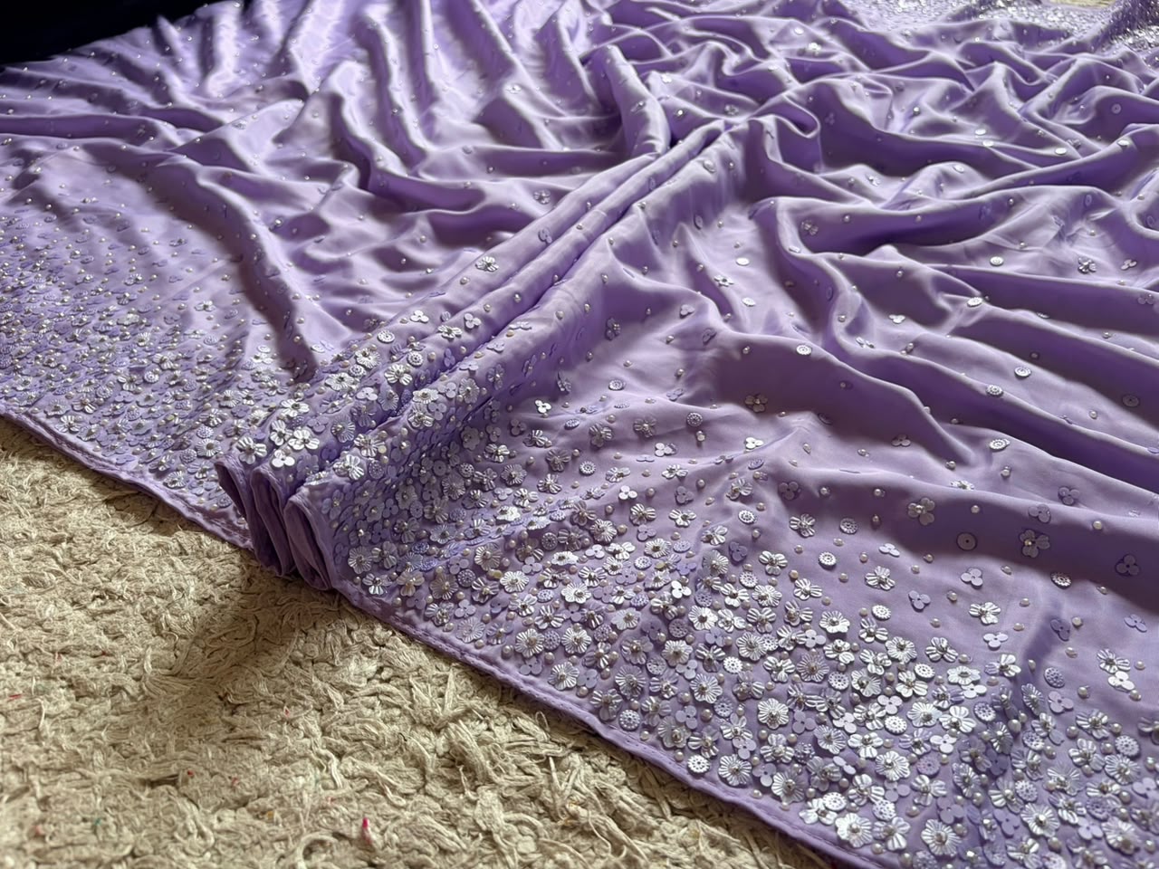 Premium Pure Georgette Saree With Pearl Sequins Handwork