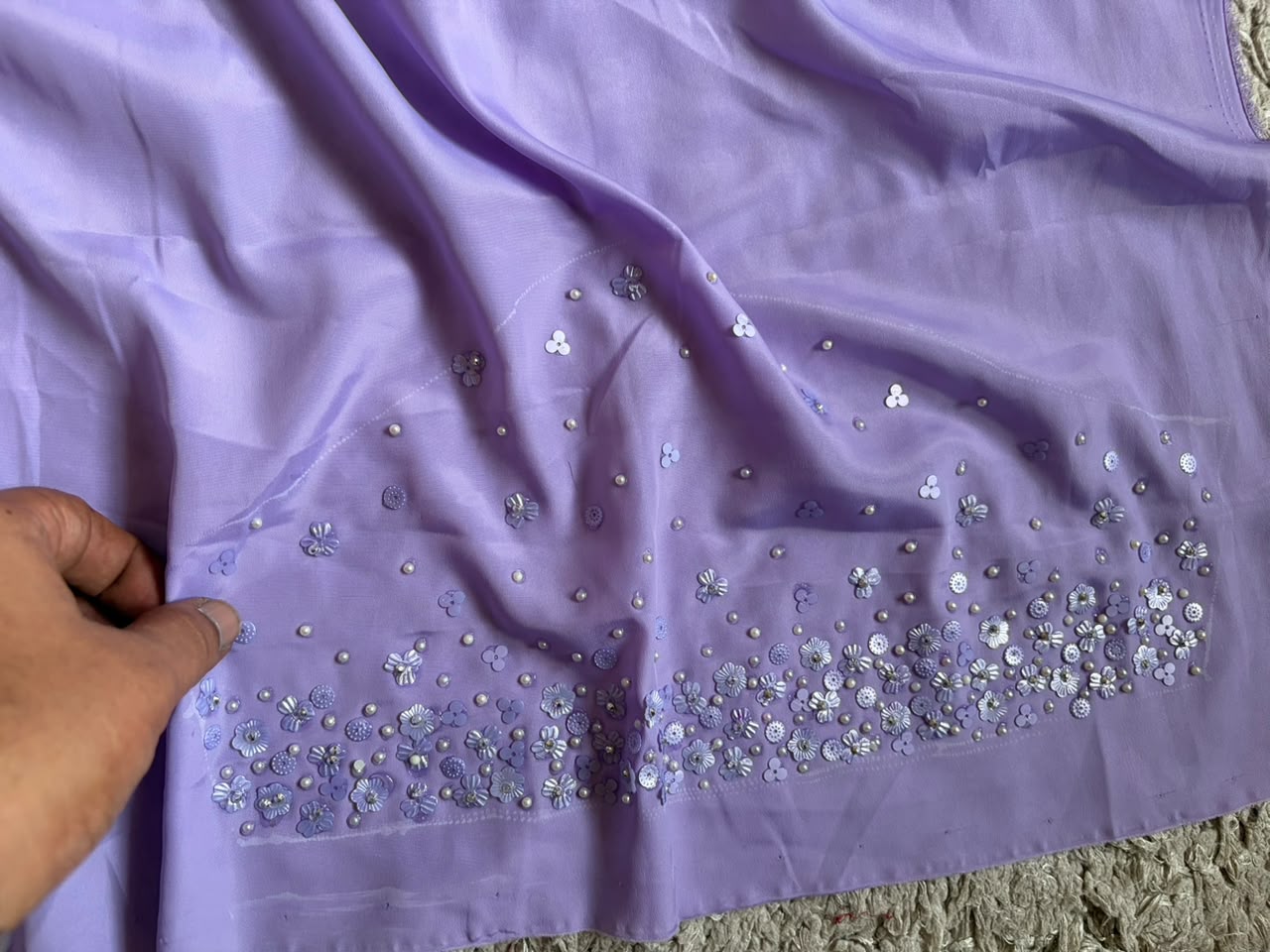 Premium Pure Georgette Saree With Pearl Sequins Handwork