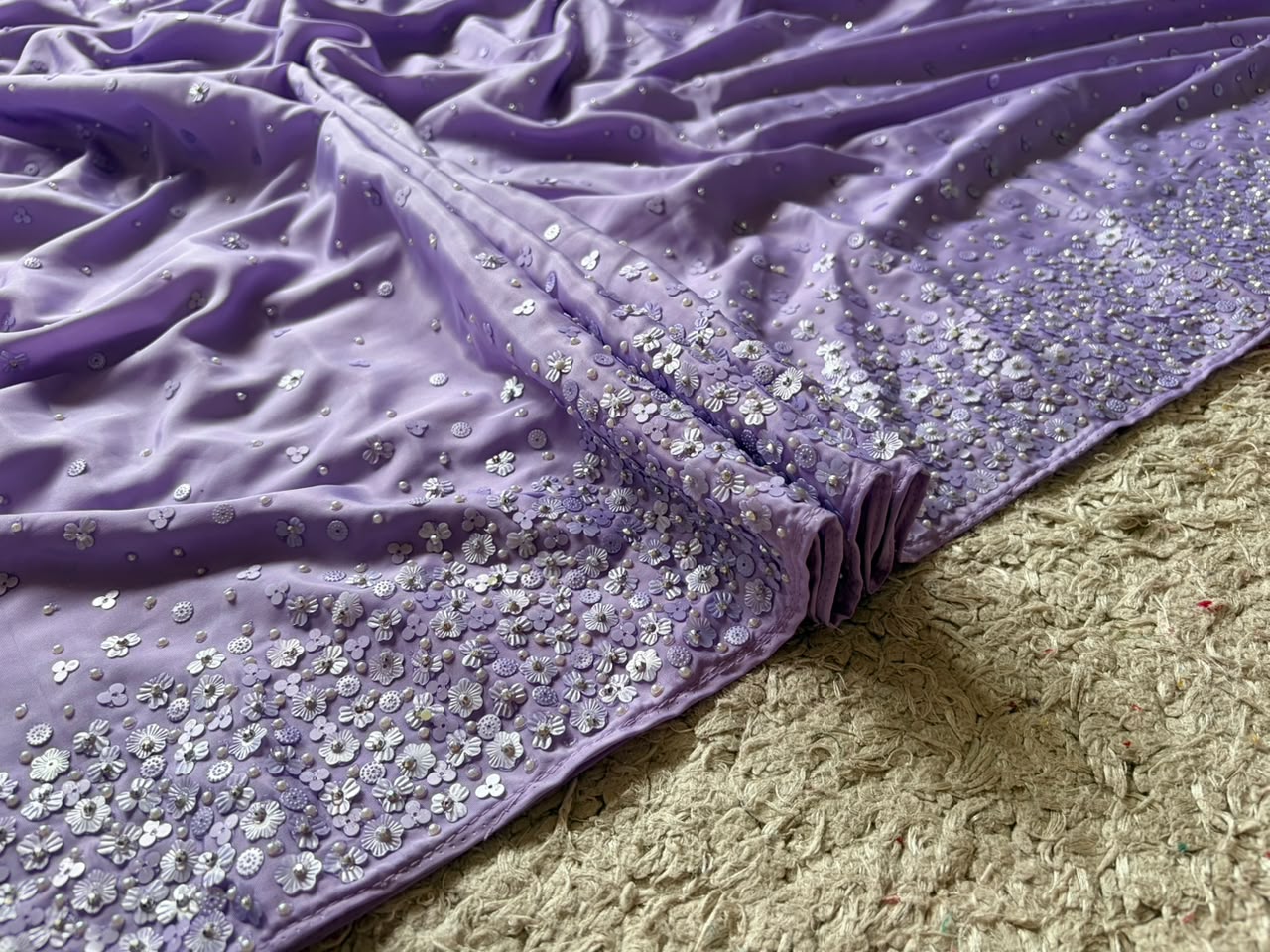 Premium Pure Georgette Saree With Pearl Sequins Handwork