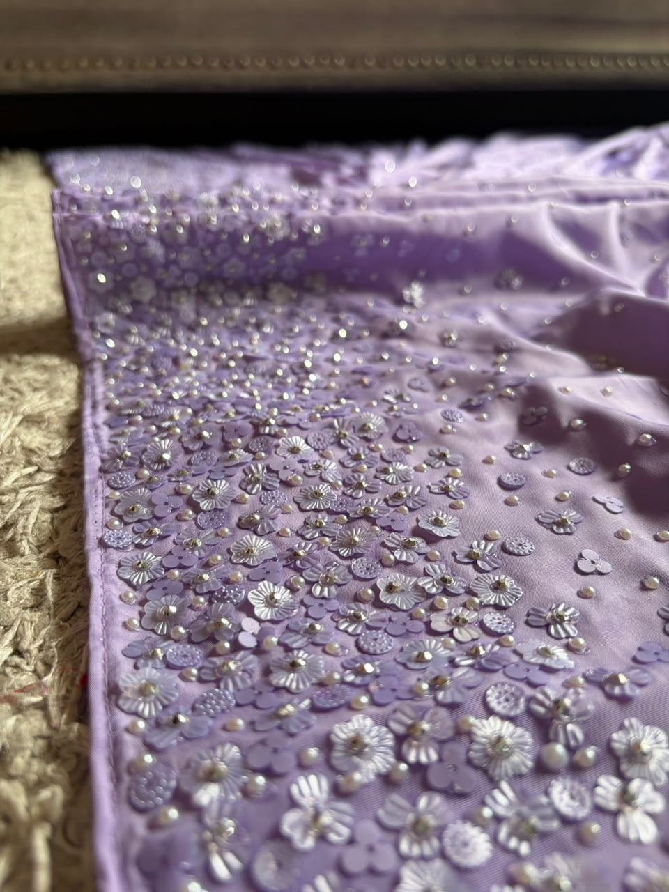 Premium Pure Georgette Saree With Pearl Sequins Handwork