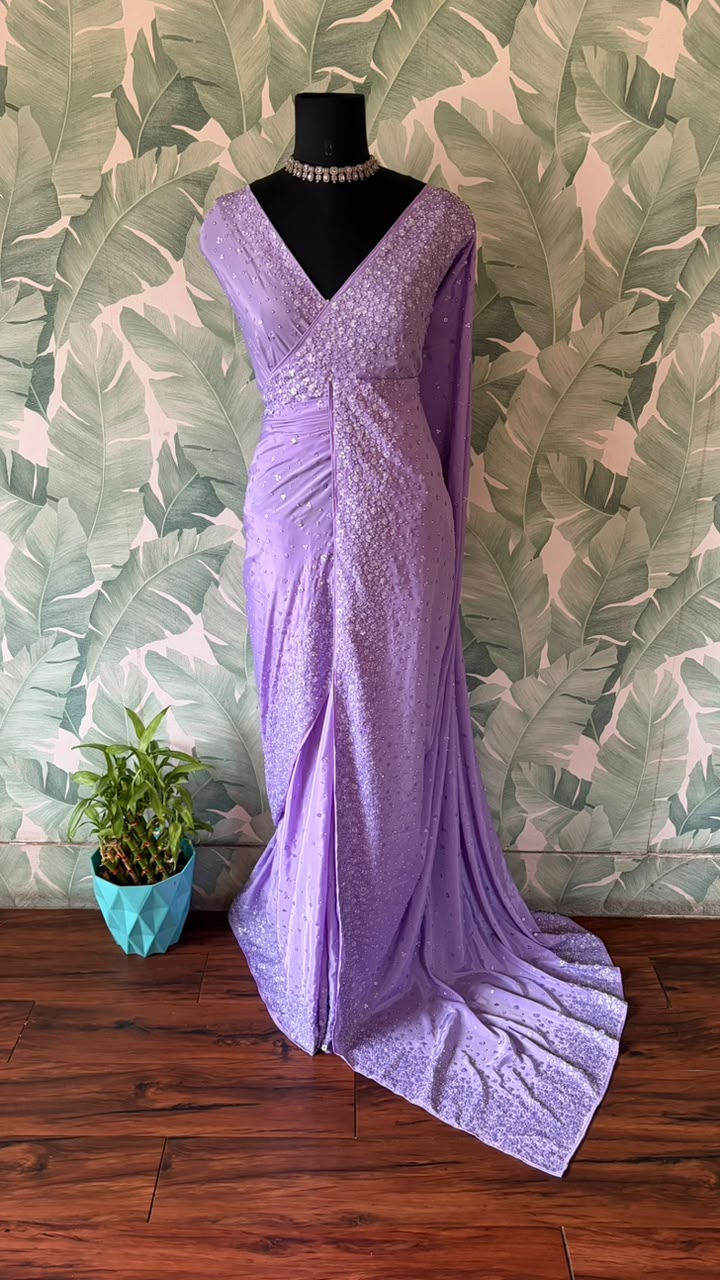 Premium Pure Georgette Saree With Pearl Sequins Handwork