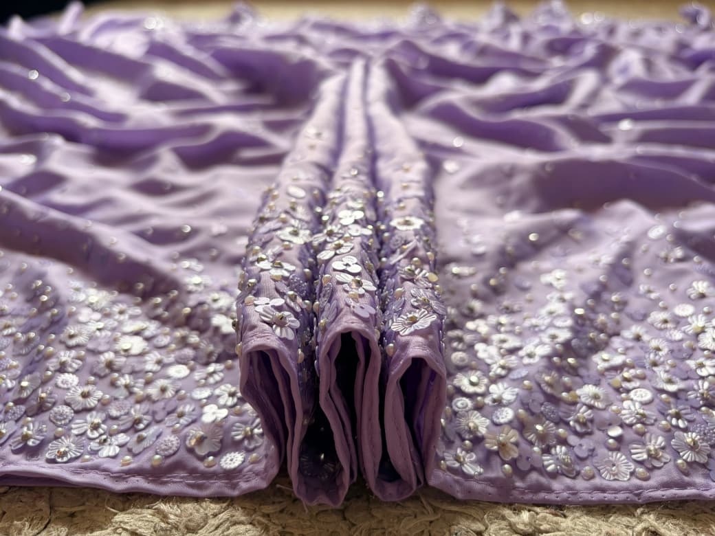 Premium Pure Georgette Saree With Pearl Sequins Handwork