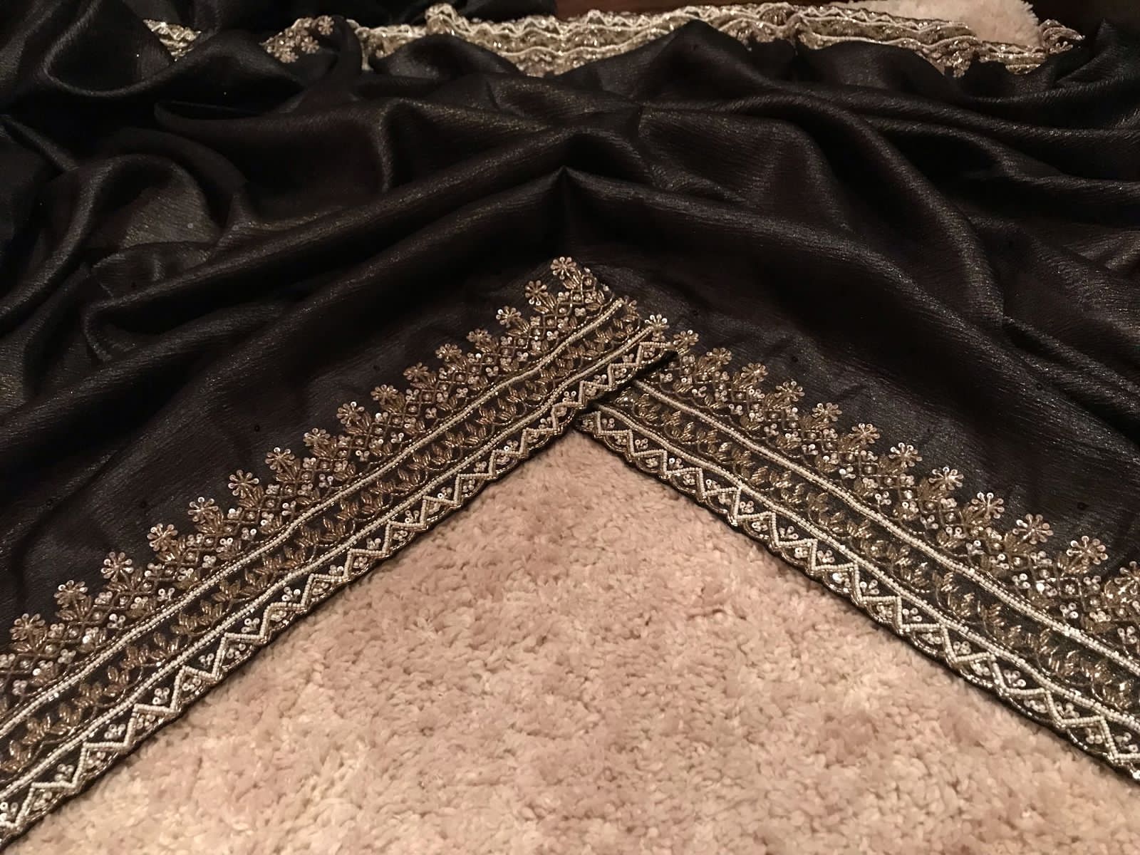 Black Gold Shimmer Premium Pure Crushed Tissue Silk Saree