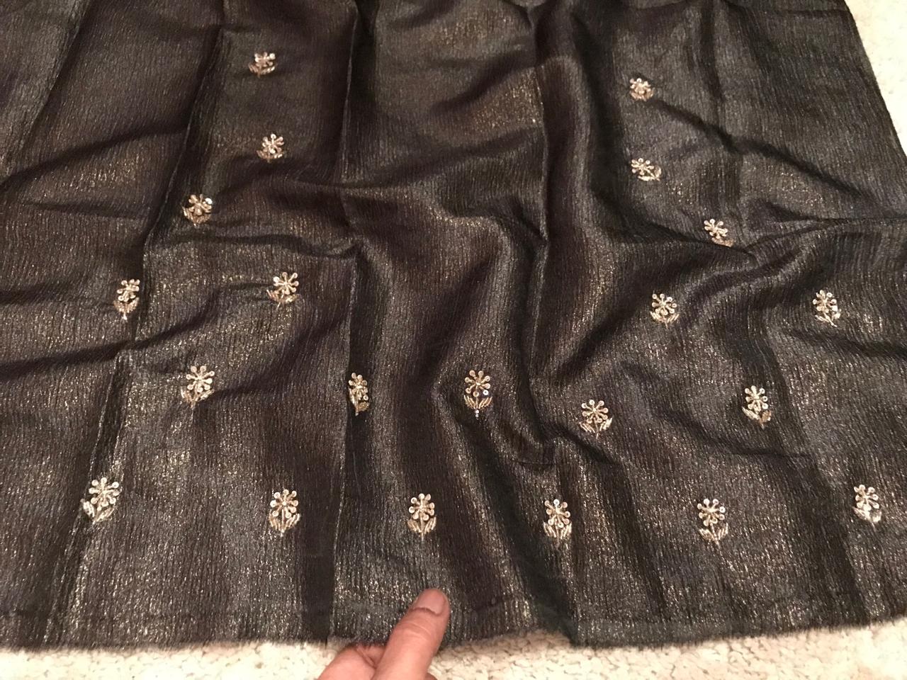 Black Gold Shimmer Premium Pure Crushed Tissue Silk Saree