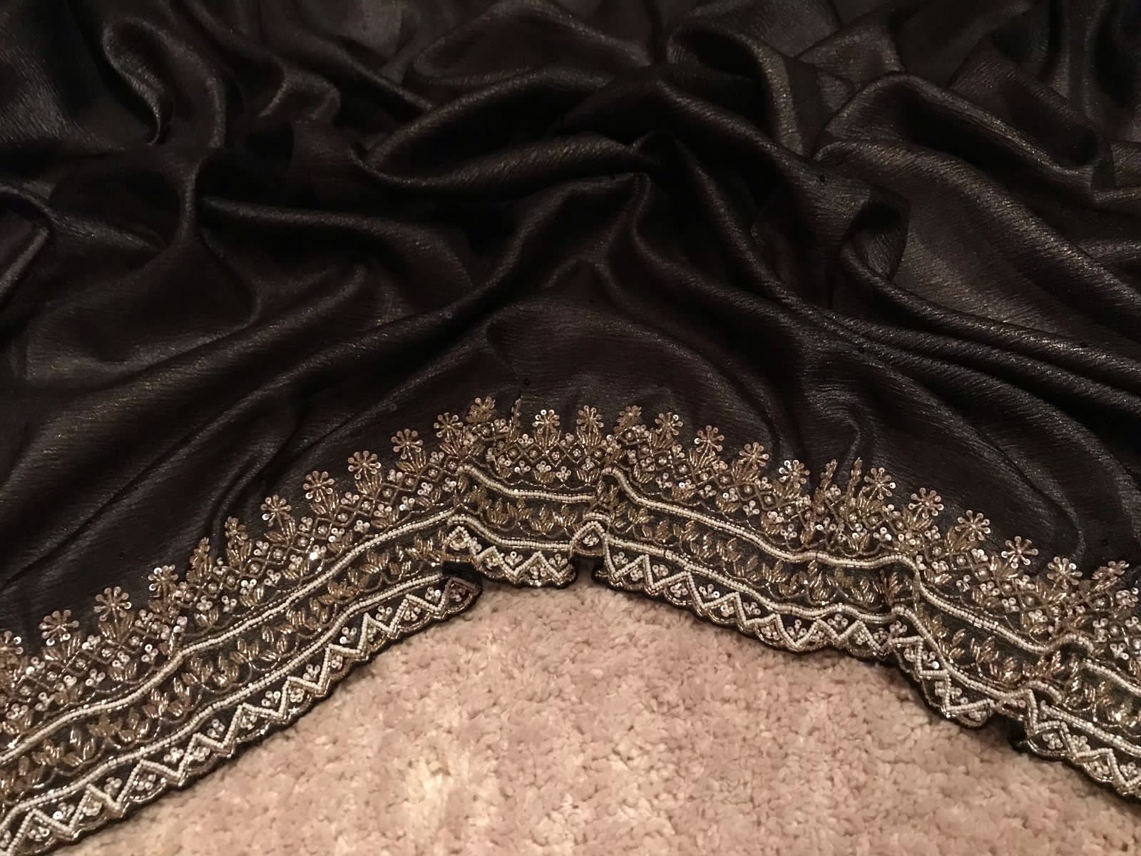 Black Gold Shimmer Premium Pure Crushed Tissue Silk Saree