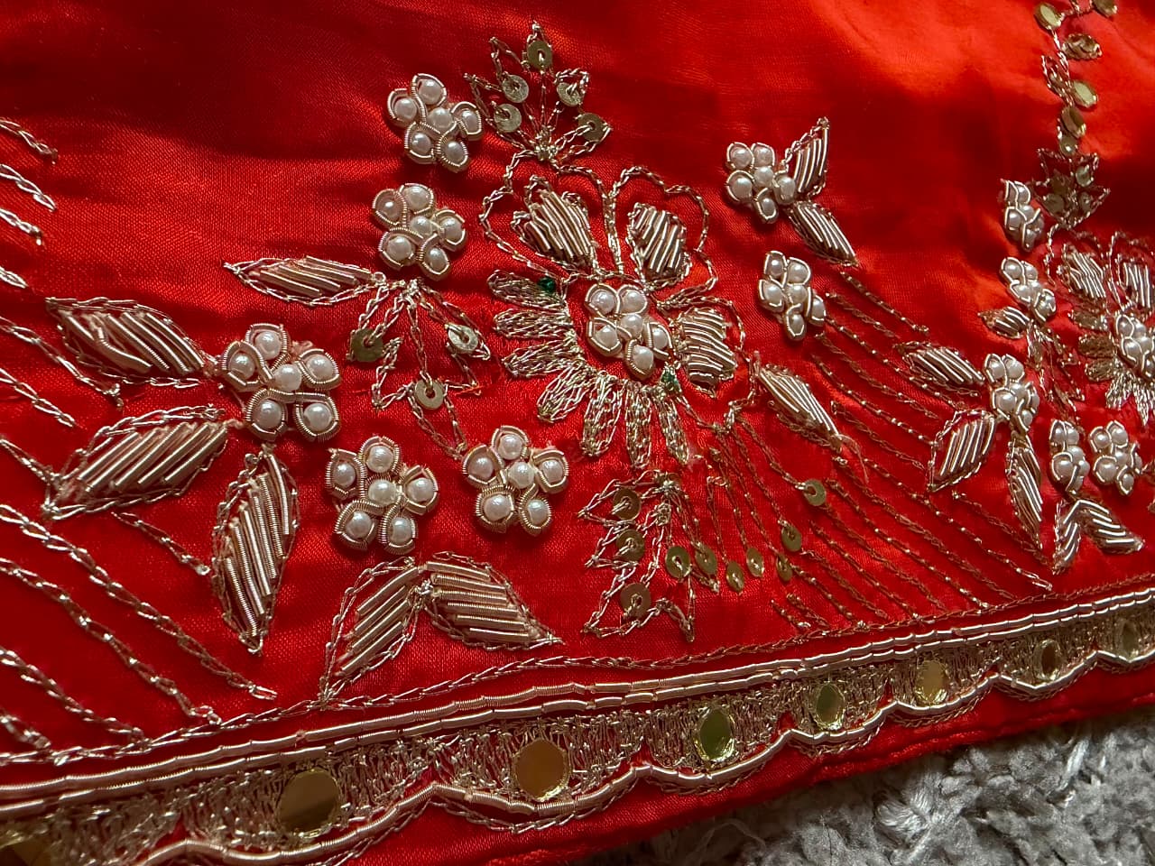 Orange Premium Pure Satin Organza Silk Saree With Zardozi & Mirror Jalna Handwork