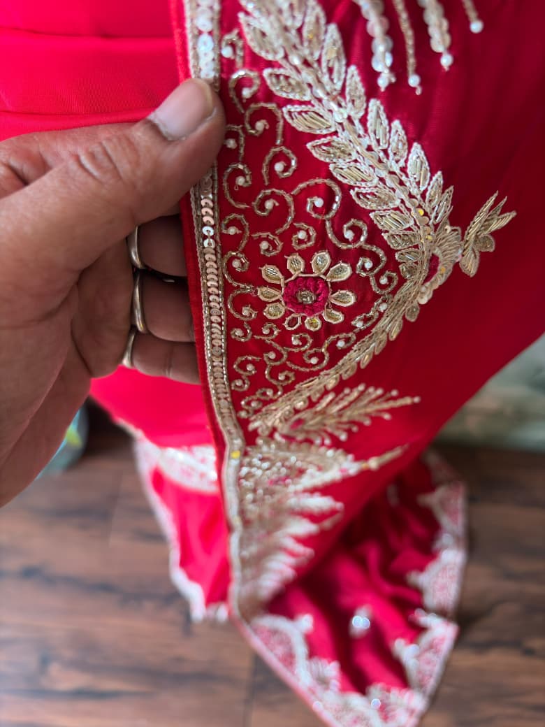 Gorgeous Red Satin Organza Silk Saree