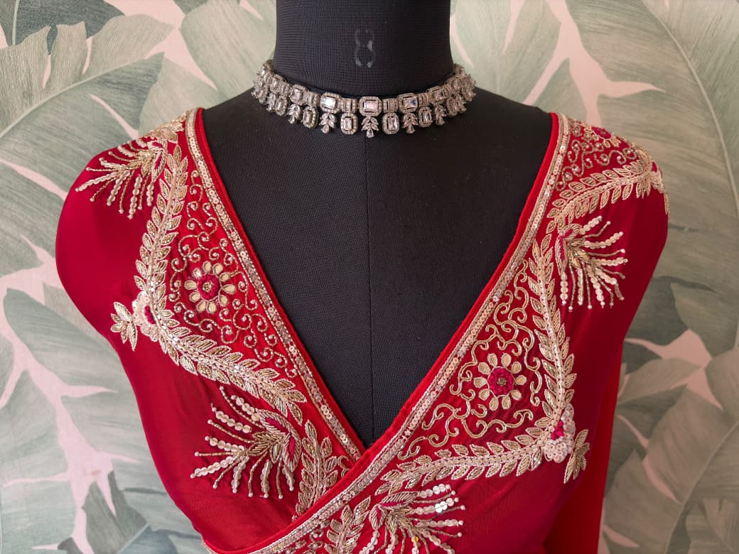 Gorgeous Red Satin Organza Silk Saree