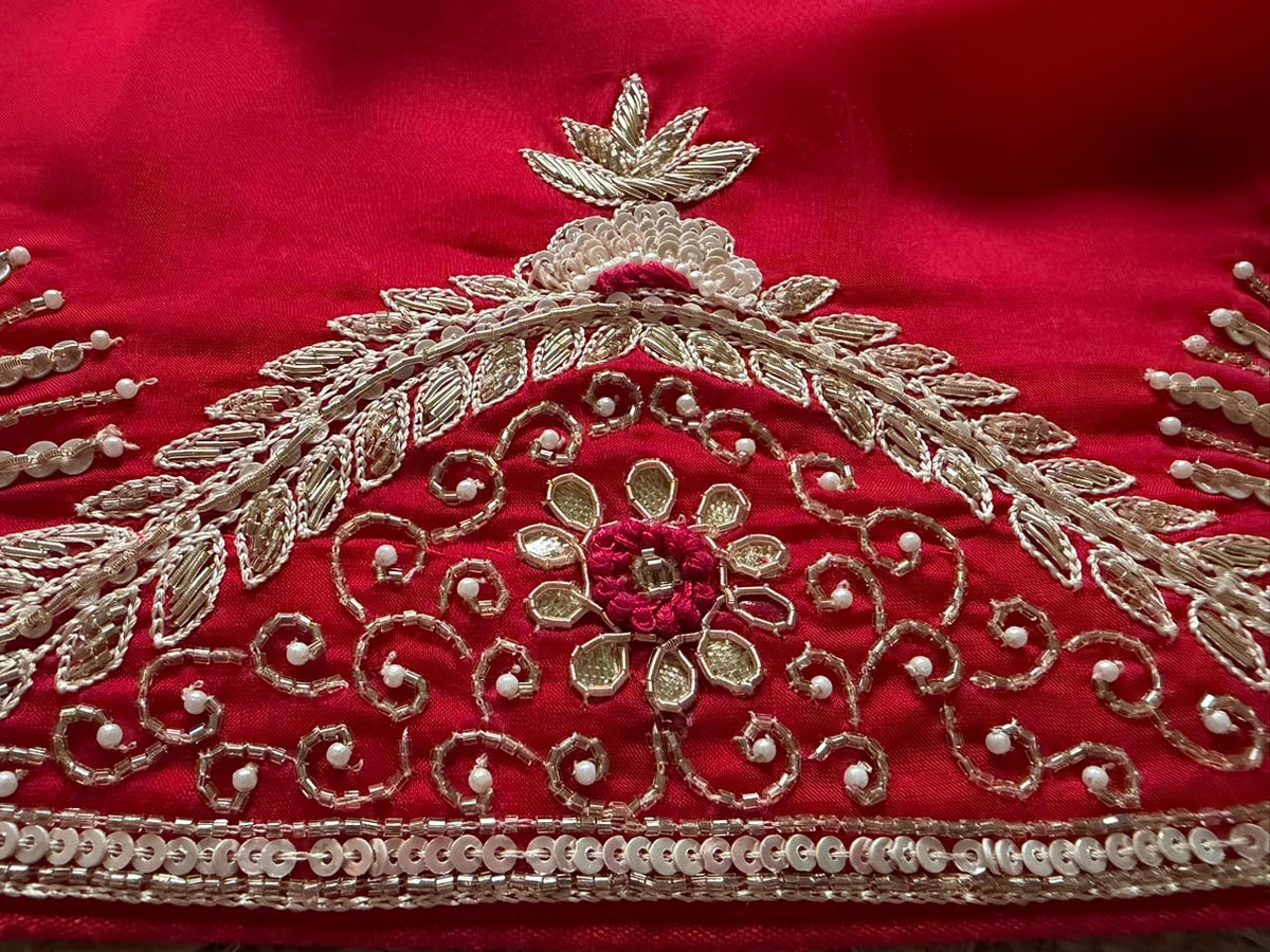 Gorgeous Red Satin Organza Silk Saree