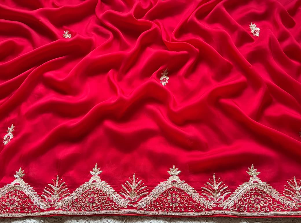 Gorgeous Red Satin Organza Silk Saree