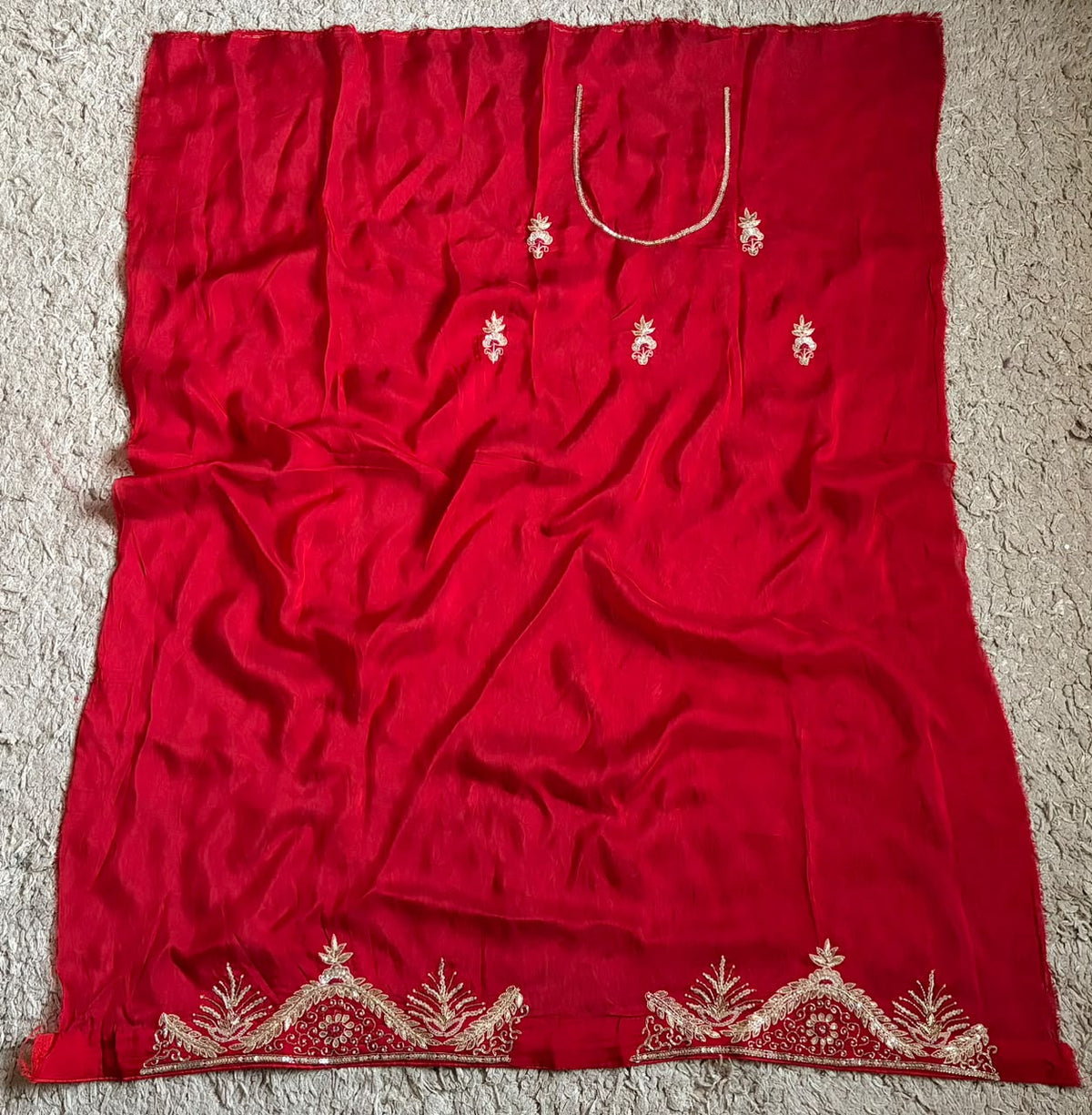 Gorgeous Red Satin Organza Silk Saree