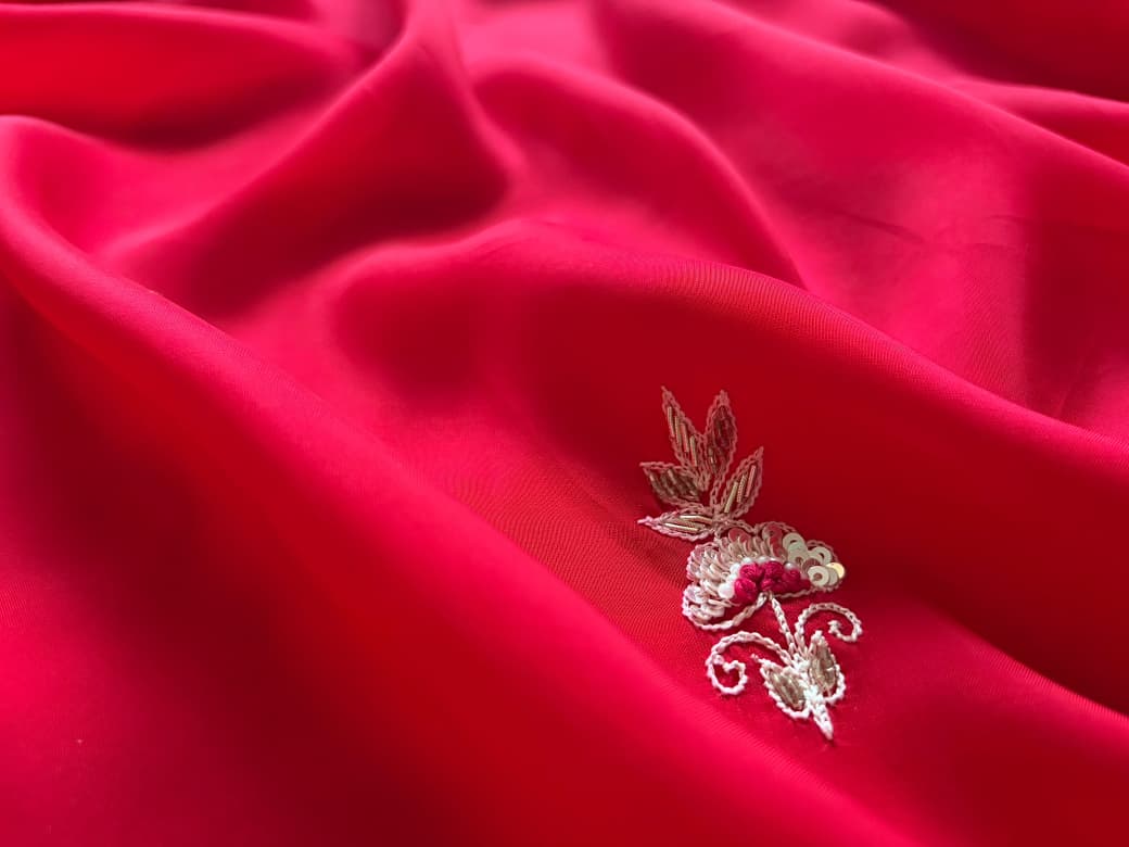 Gorgeous Red Satin Organza Silk Saree