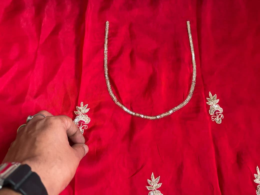Gorgeous Red Satin Organza Silk Saree