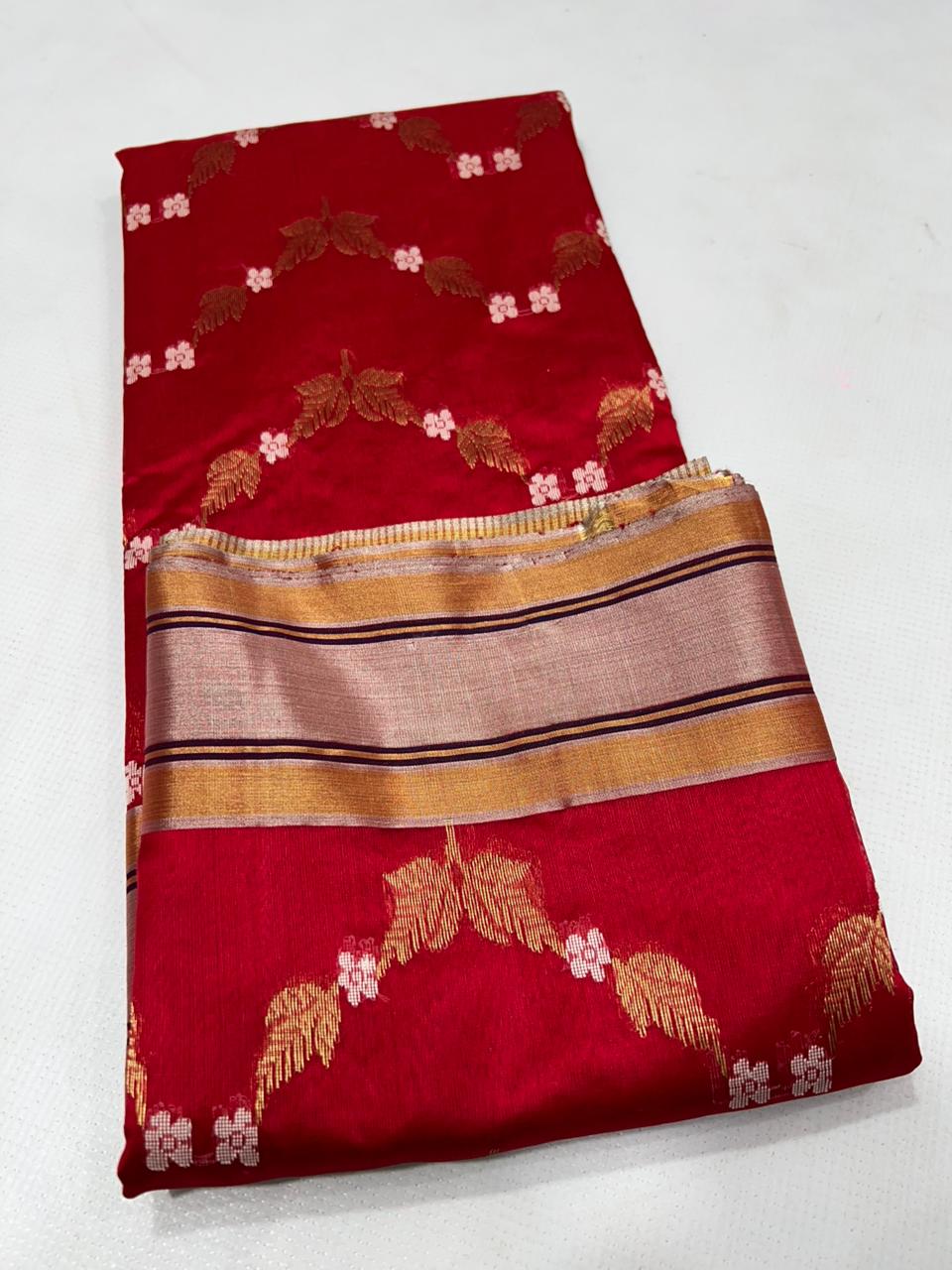 Chanderi Pattu Silk All Over Minakari Butta Patella Border And Zari Strip Palla Saree