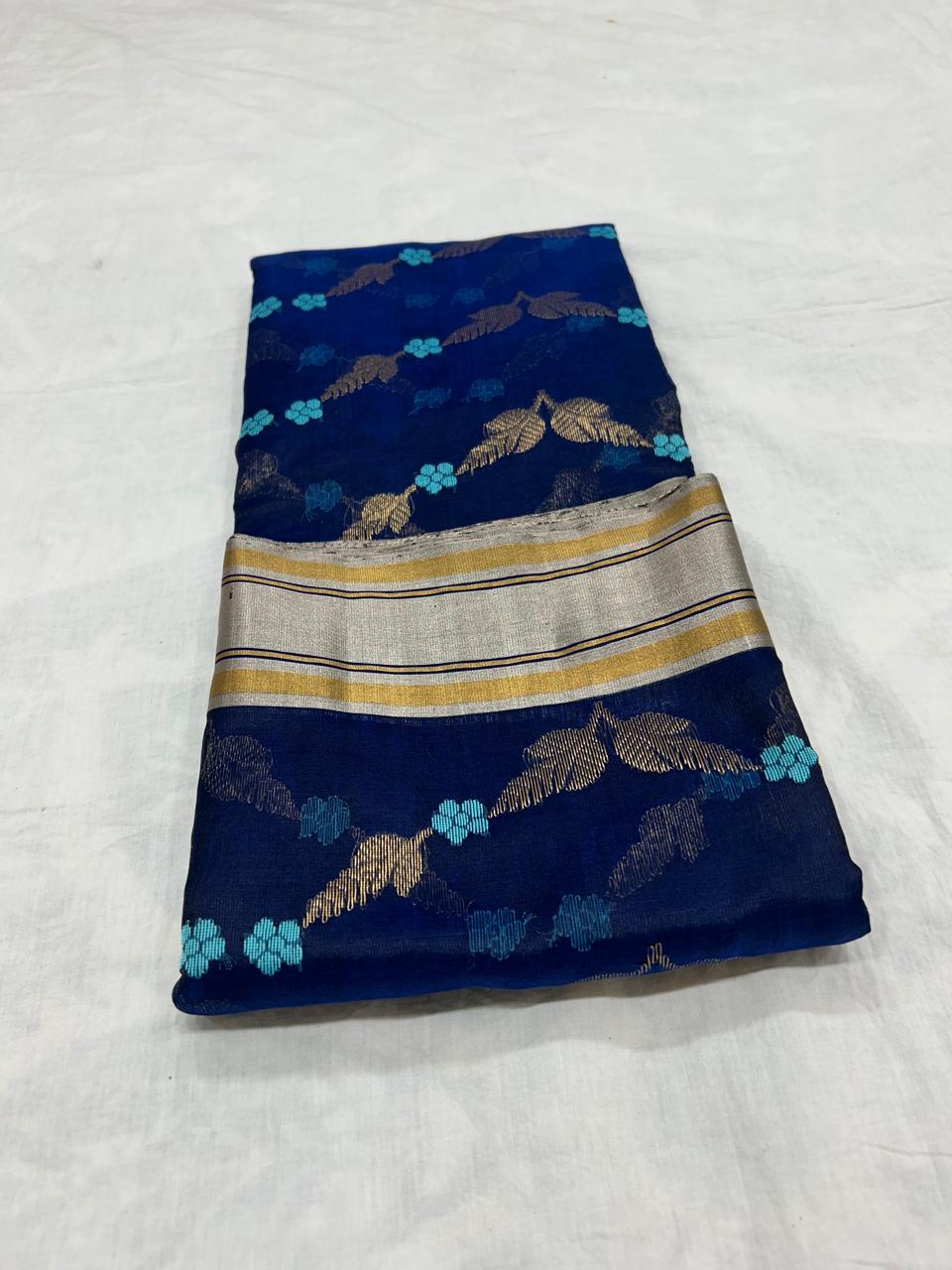 Chanderi Pattu Silk All Over Minakari Butta Patella Border And Zari Strip Palla Saree