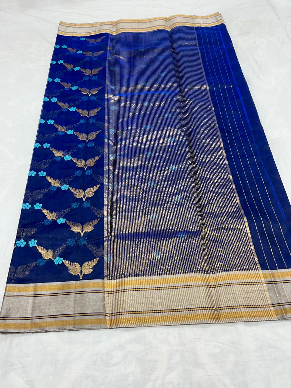 Chanderi Pattu Silk All Over Minakari Butta Patella Border And Zari Strip Palla Saree