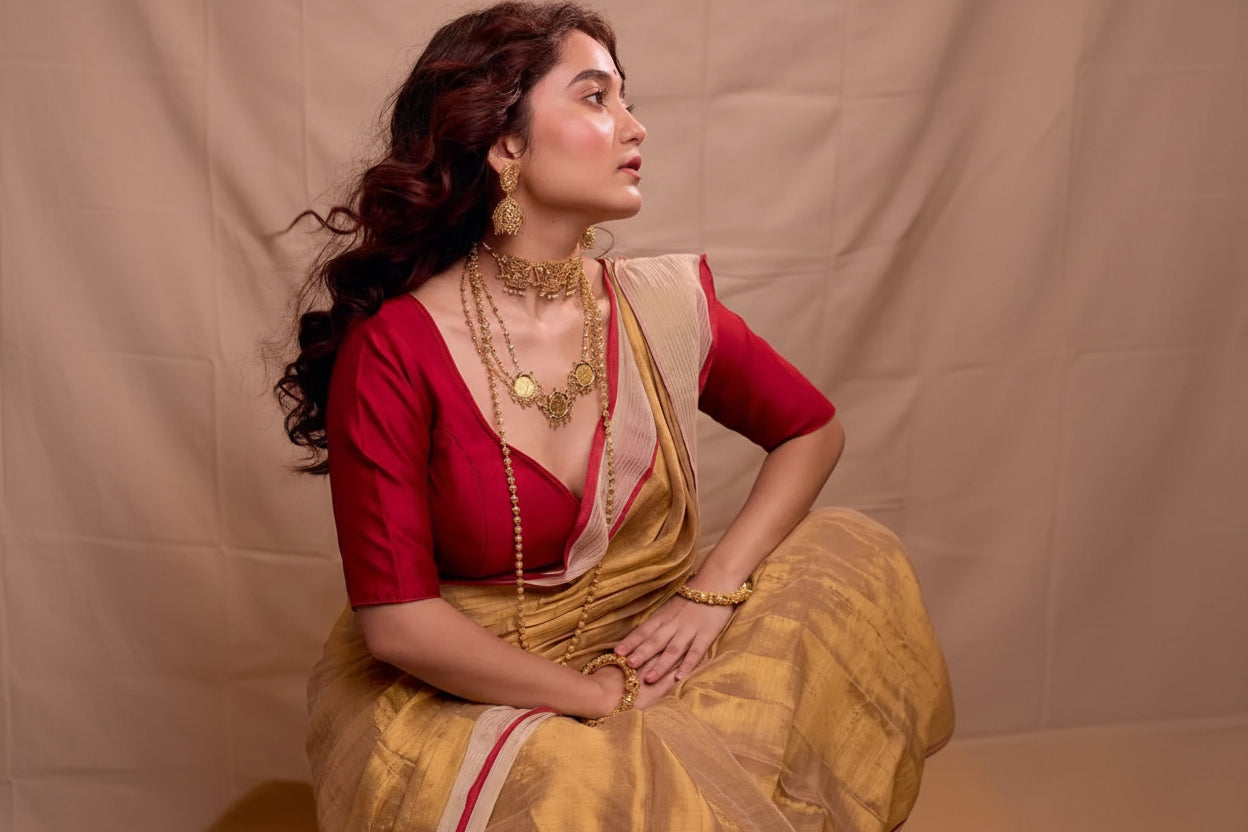 Beautiful Red Skart Broder Mul Tissue Saree with Blouse Piece – Premium Handwoven