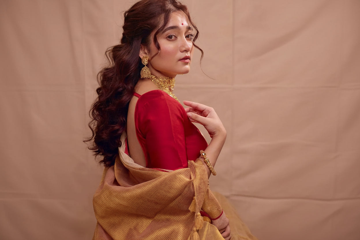 Beautiful Red Skart Broder Mul Tissue Saree with Blouse Piece – Premium Handwoven