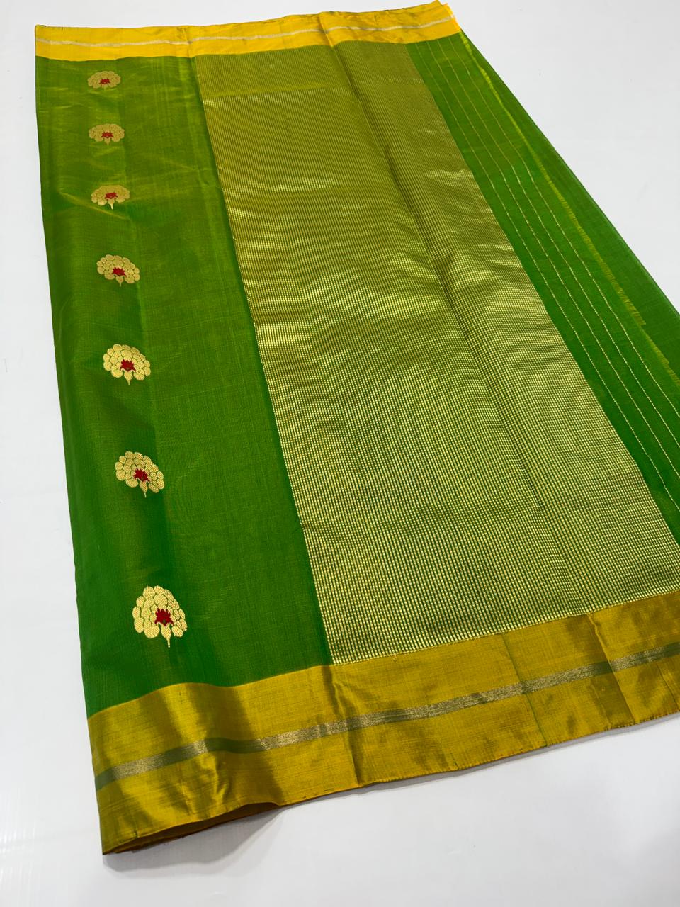 Elegant Green Chanderi Handloom Saree in Premium Pattu Silk
