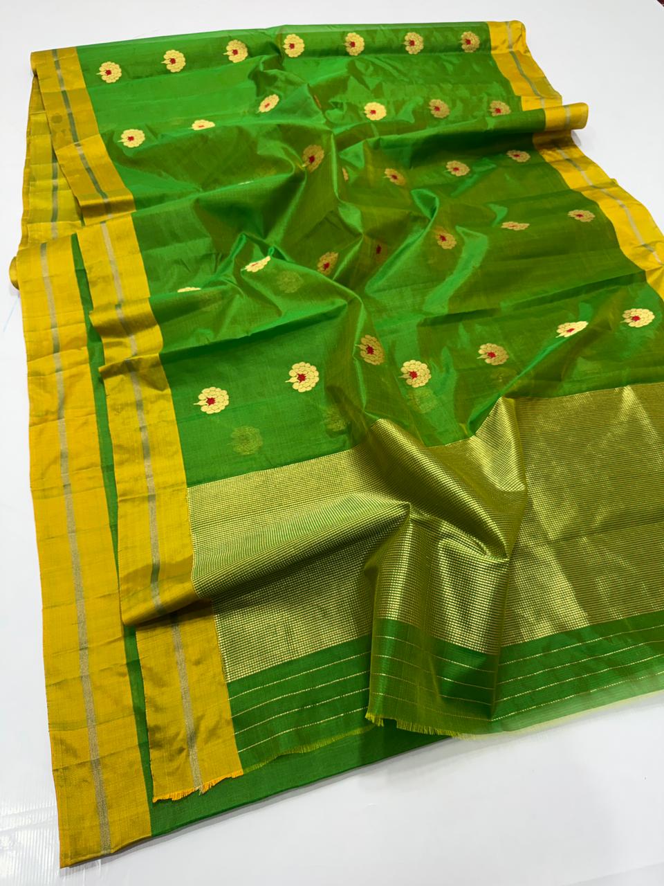 Elegant Green Chanderi Handloom Saree in Premium Pattu Silk