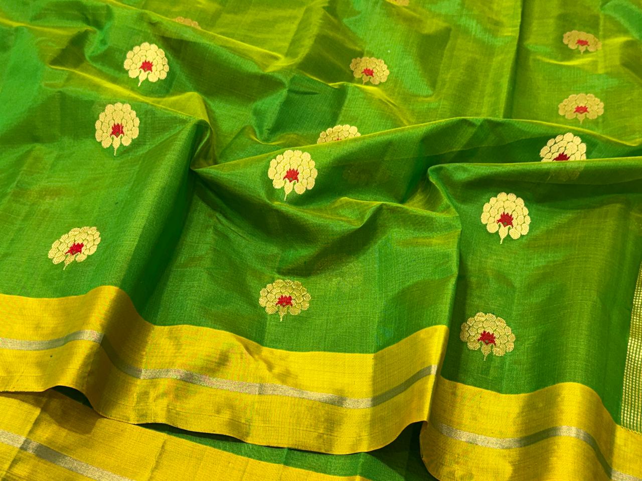 Elegant Green Chanderi Handloom Saree in Premium Pattu Silk