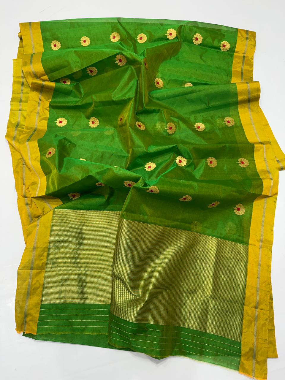 Elegant Green Chanderi Handloom Saree in Premium Pattu Silk