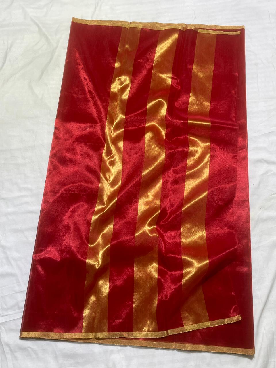 Elegant Red Chanderi Handloom Saree in Premium Pattu Silk