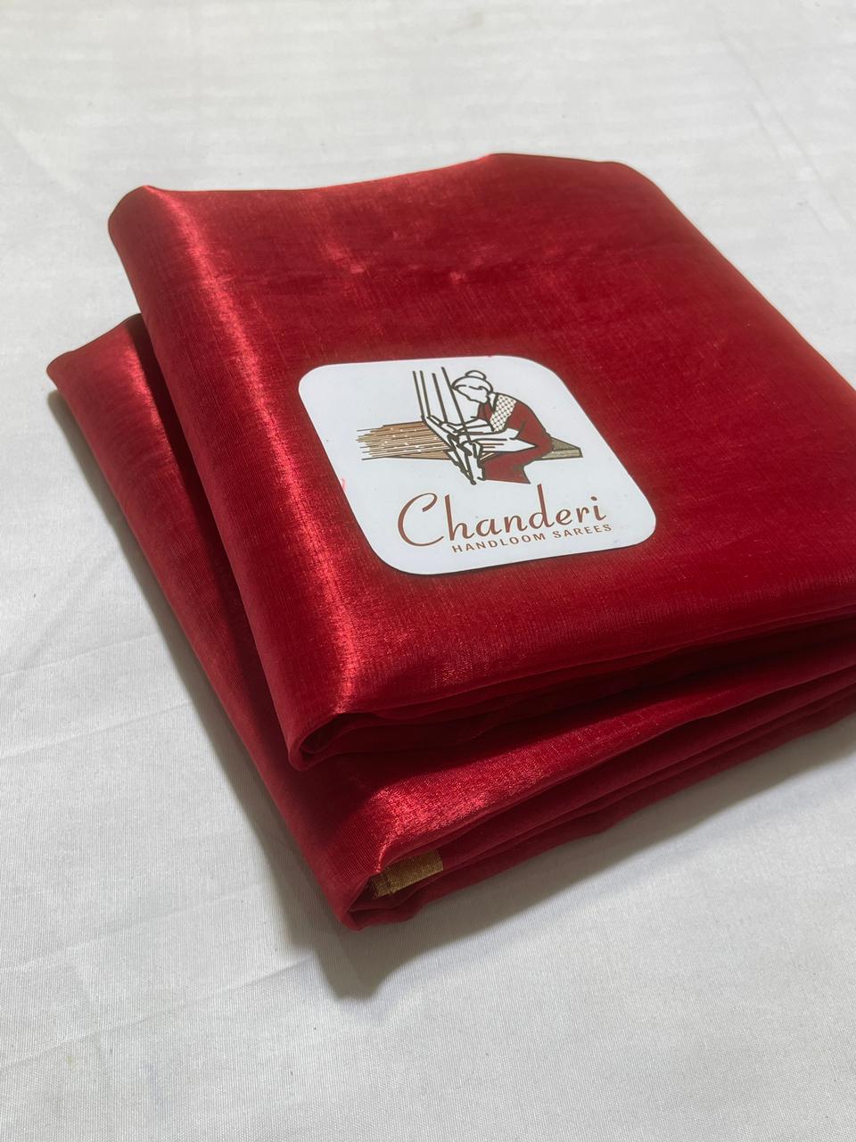 Elegant Red Chanderi Handloom Saree in Premium Pattu Silk