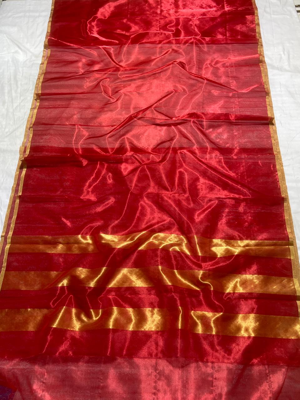 Elegant Red Chanderi Handloom Saree in Premium Pattu Silk