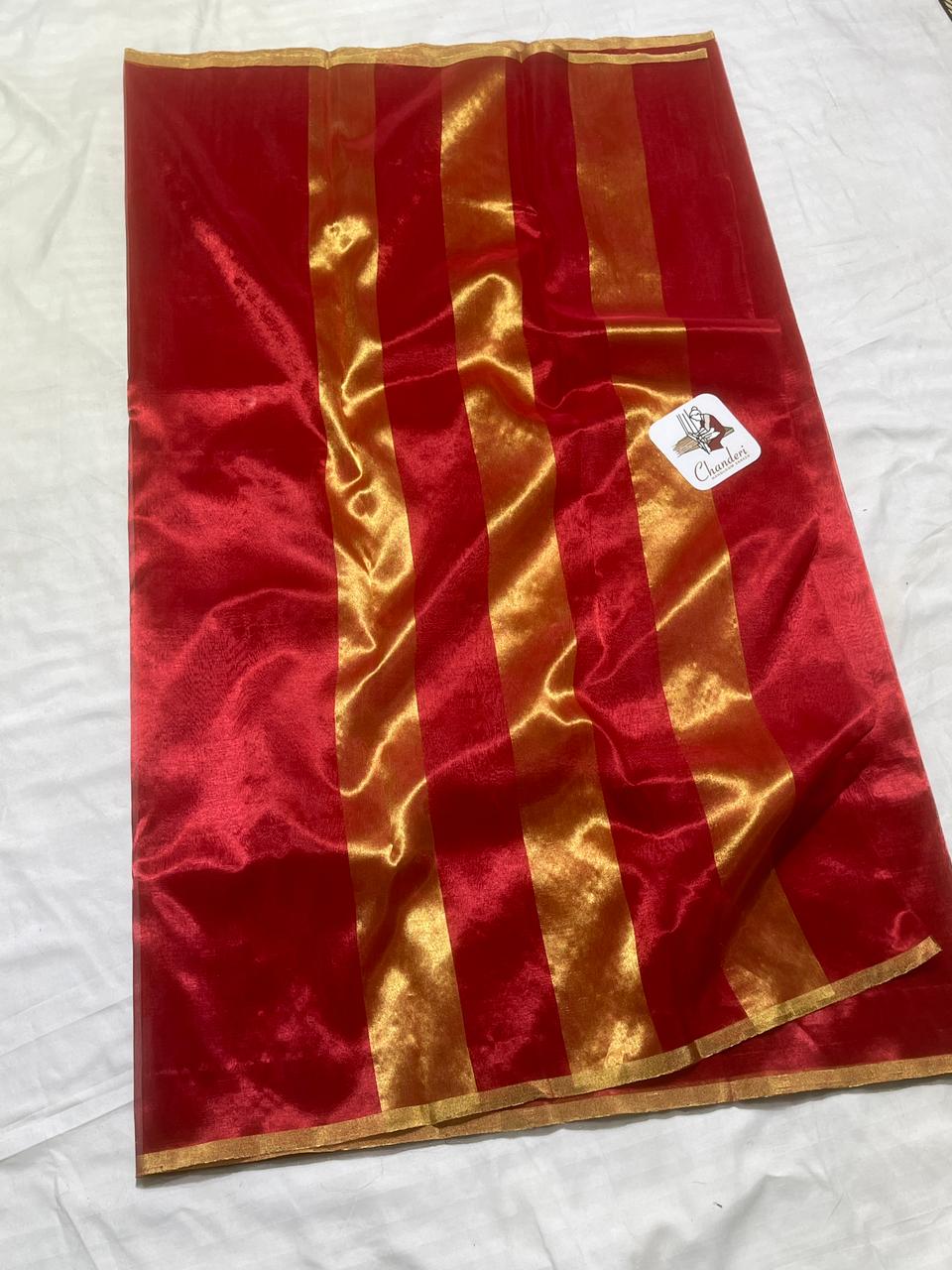 Elegant Red Chanderi Handloom Saree in Premium Pattu Silk