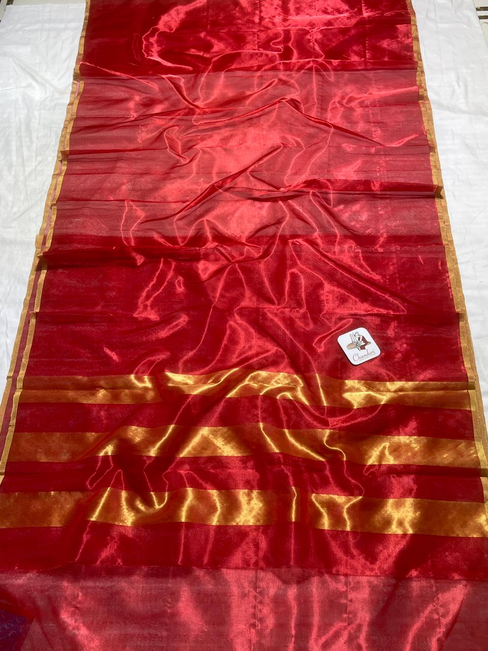 Elegant Red Chanderi Handloom Saree in Premium Pattu Silk