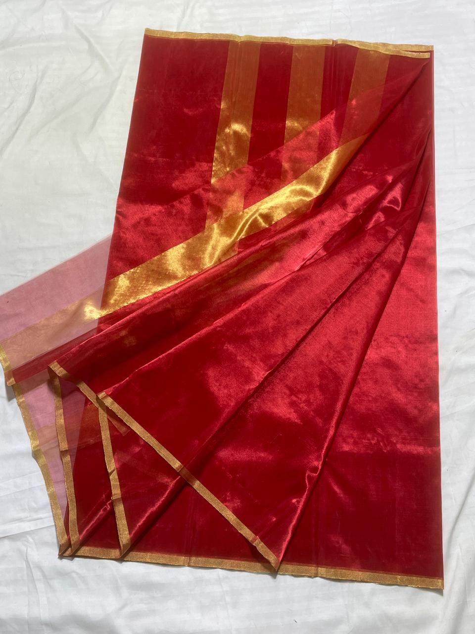 Elegant Red Chanderi Handloom Saree in Premium Pattu Silk