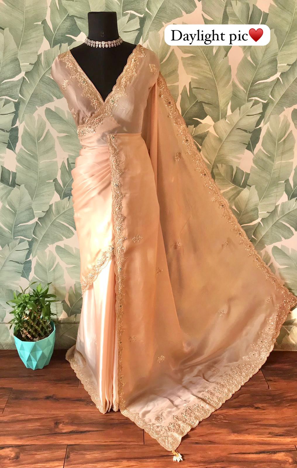 “Luxury Organza Silk Saree with Lavish Zardozi & Running Handwork Blouse”