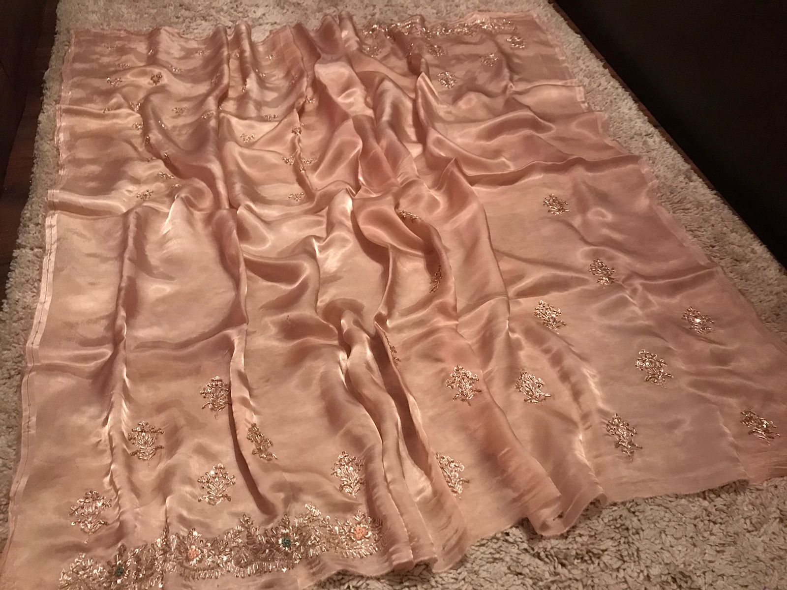 Luxury Organza Silk Saree with Lavish Zardozi & Running Handwork Blouse