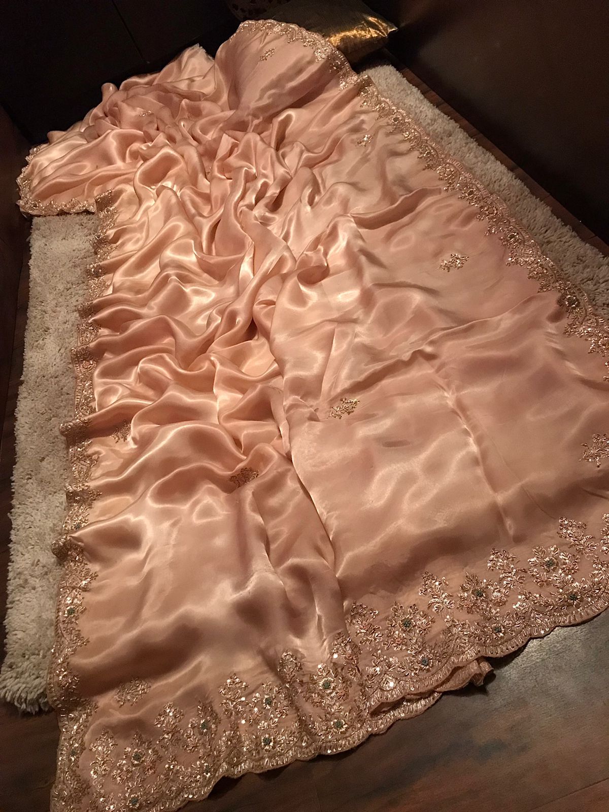 Luxury Organza Silk Saree with Lavish Zardozi & Running Handwork Blouse