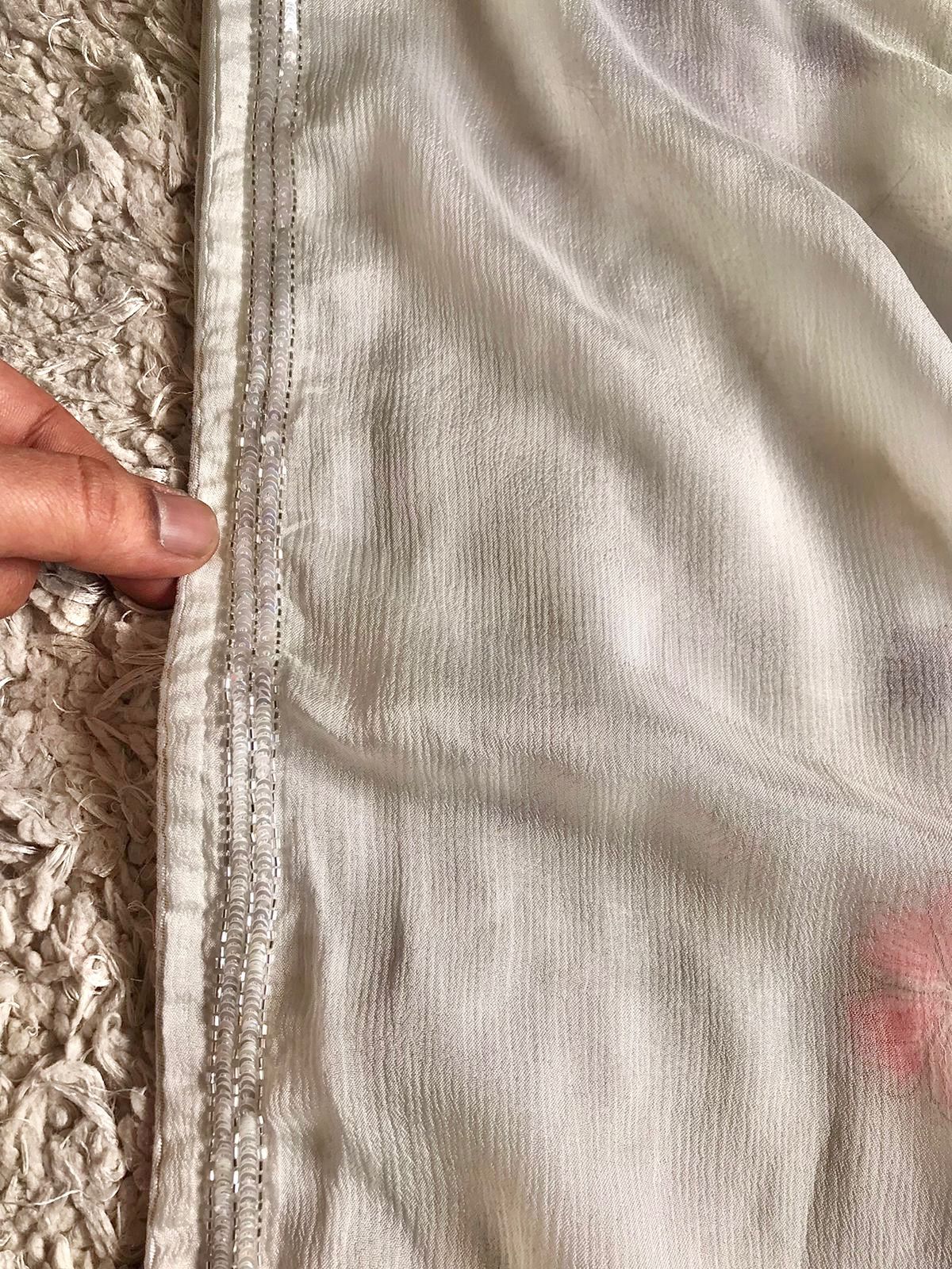 White Premium Chinnon Crepe Silk Saree with Multicoloured Floral Sequins & Cut-Dana Work