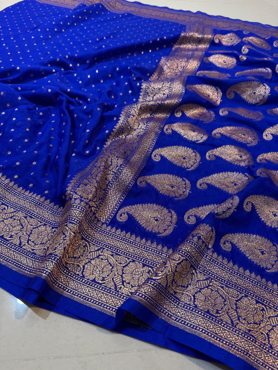 Elegant Banaras Soft Semi Crepe Georgette Silk Saree with Golden Zari Weaving