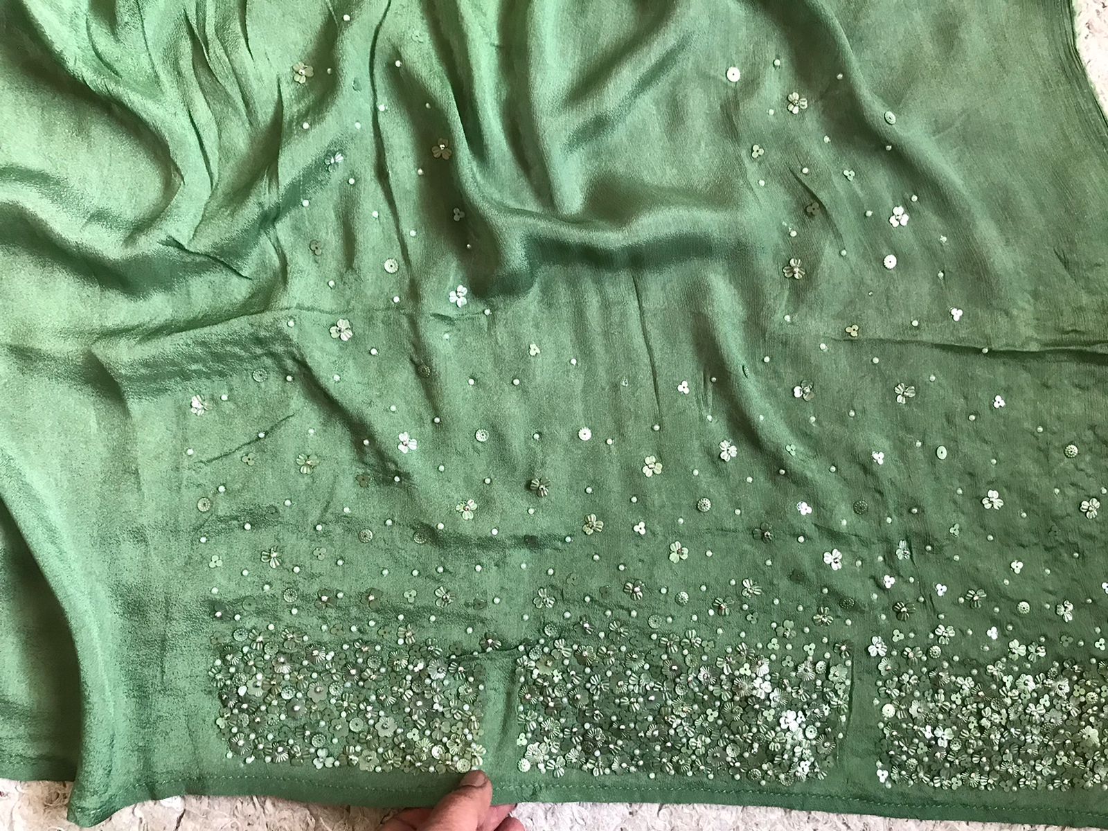 Luxury Georgette Silk Saree with Handcrafted Pearl Sequins Detailing