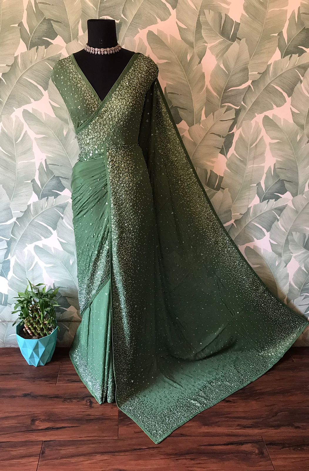 “Luxury Georgette Silk Saree with Handcrafted Pearl Sequins Detailing”