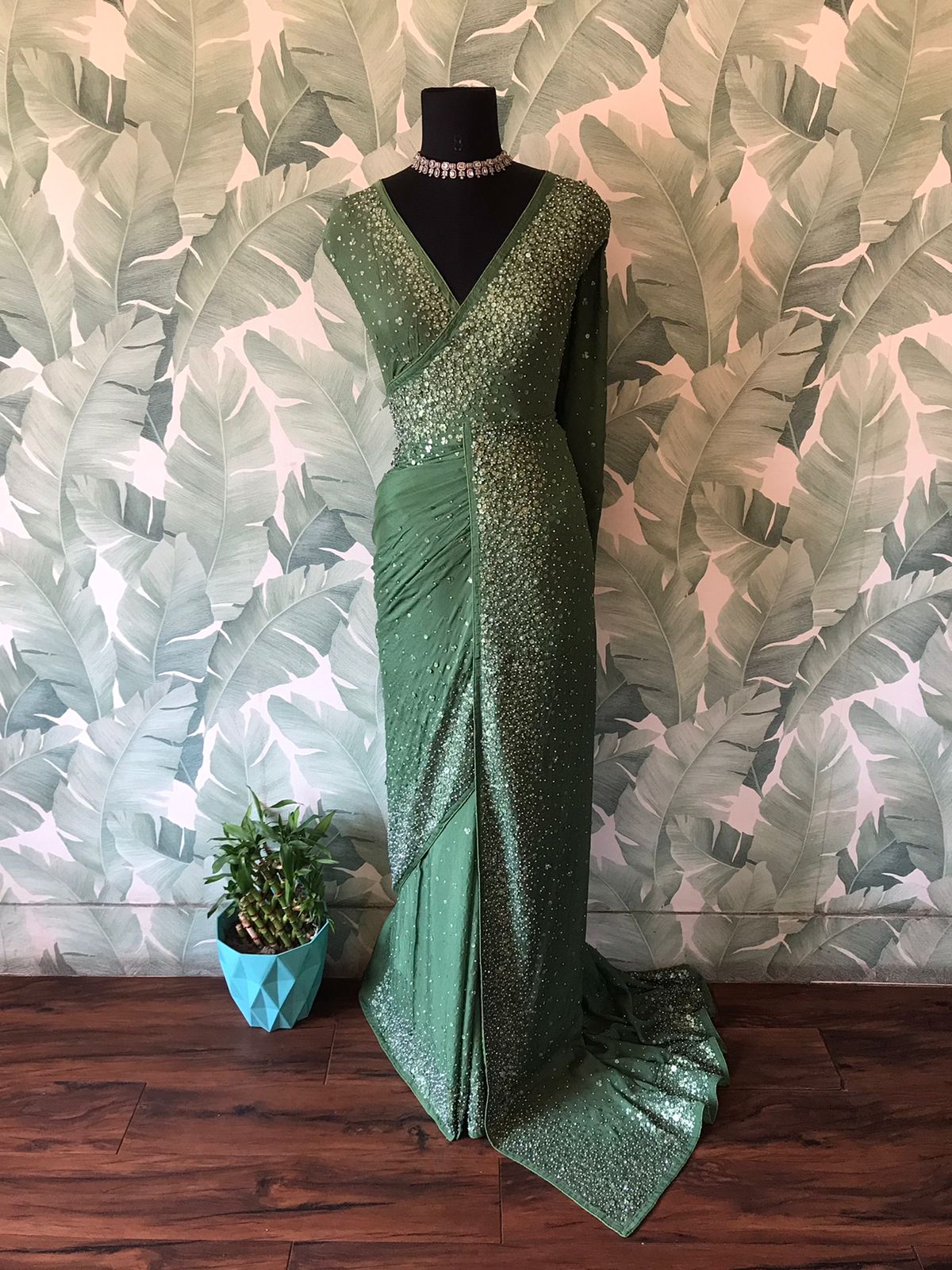 Luxury Georgette Silk Saree with Handcrafted Pearl Sequins Detailing